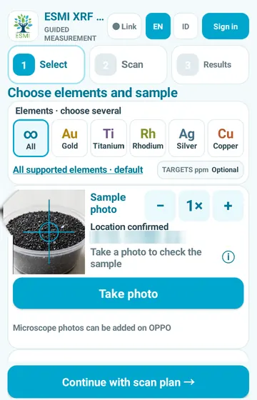 Start by choosing. Pick the elements and the sample first. Nothing is measured yet.