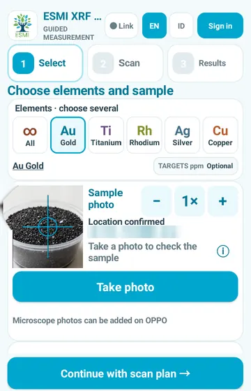 Focus on an element. Tap Au, Ti, Rh, Ag or Cu, or keep All. You can pick several together.