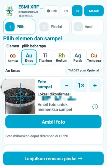 Fokus pada satu unsur. Ketuk Au, Ti, Rh, Ag, atau Cu, atau biarkan Semua. Anda bisa memilih beberapa sekaligus.