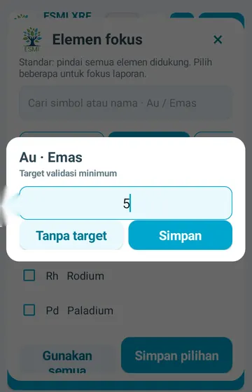 Ketik targetnya. Di sini 5 ppm untuk emas. Simpan menyimpannya bersama rencana.