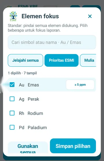 Target tetap terlihat. Daftar menampilkan target di samping Au. Pakai semua atau Simpan pilihan untuk lanjut.