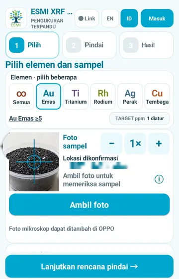 Kembali ke layar awal. Au Emas ≥5 muncul di bawah baris, dengan jumlah target yang ditetapkan.