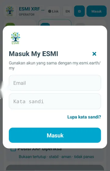 Masuk ke My ESMI. Operator masuk dengan akun My ESMI, online untuk pertama kali.